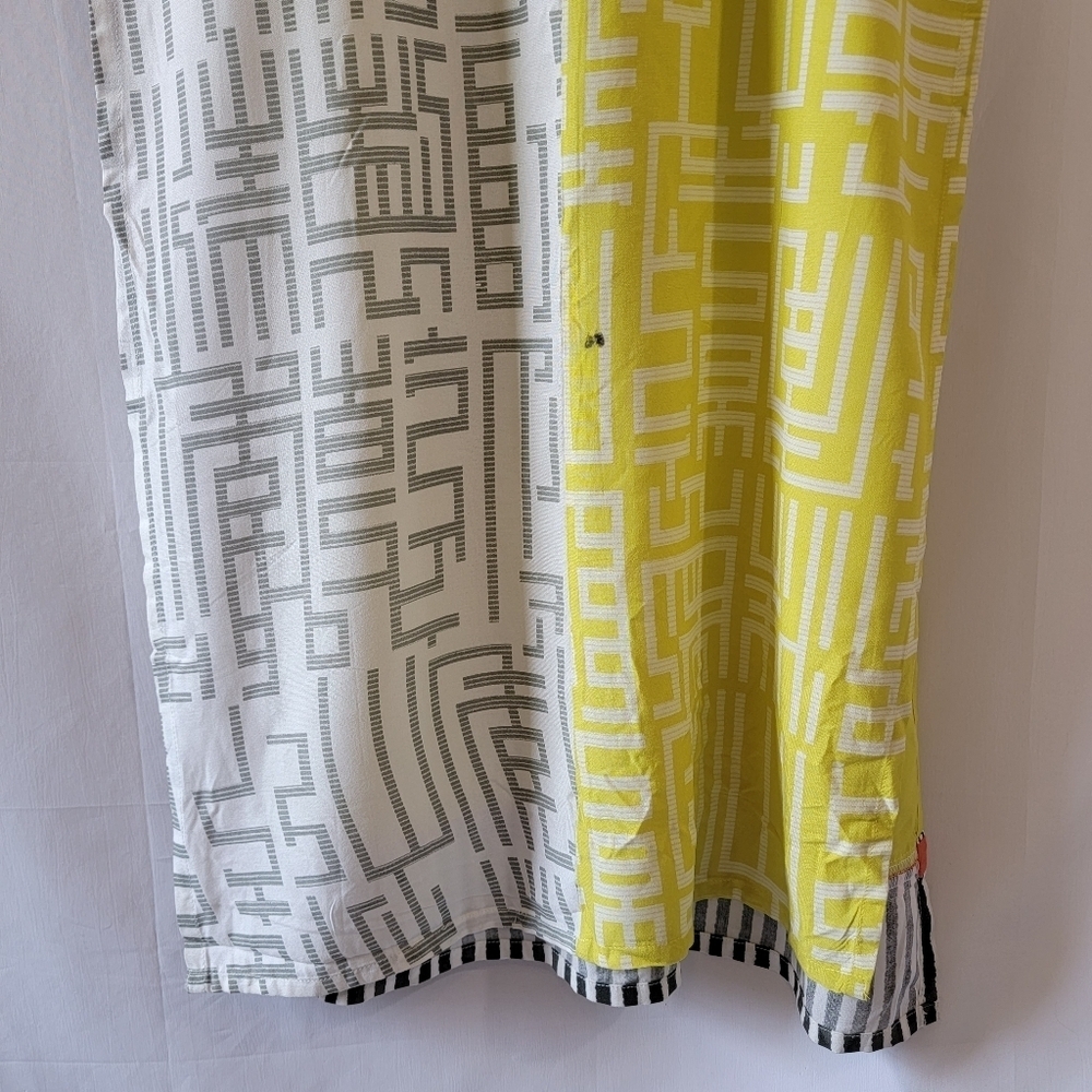 W Woman Primted Straight Kurta Sz 10 Yellow White Birdies Indian Pakistan Tunic - Picture 7 of 12